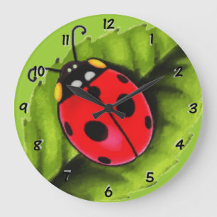 Ladybug on a Leaf Large Clock