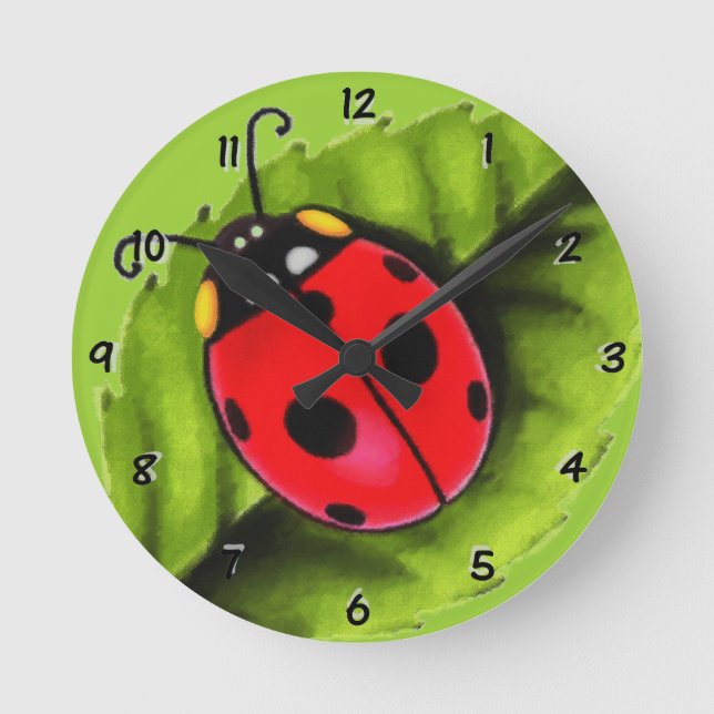 Ladybug on a Leaf Round Clock (Front)