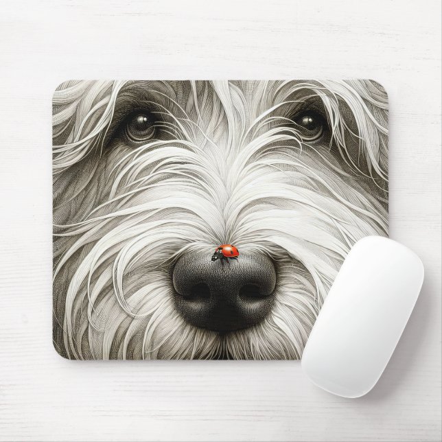 Ladybug On a Shaggy Dog's Nose Mouse Pad (With Mouse)