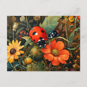 Ladybug on a Simple Dahlia Bloom Illustration Postcard