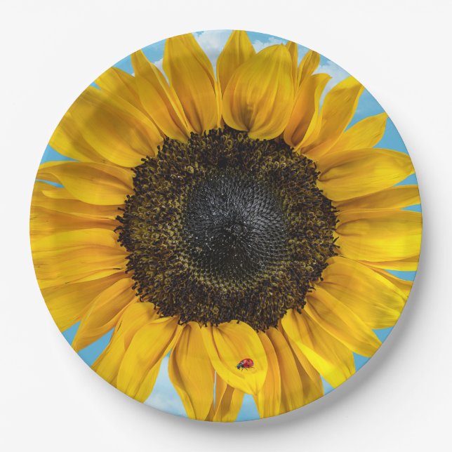 Ladybug On A Sunflower Paper Plate (Front)