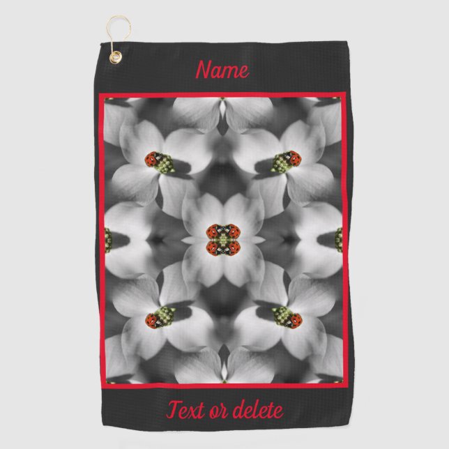 Ladybug On Dogwood Flower Abstract Personalised  Golf Towel (Front)