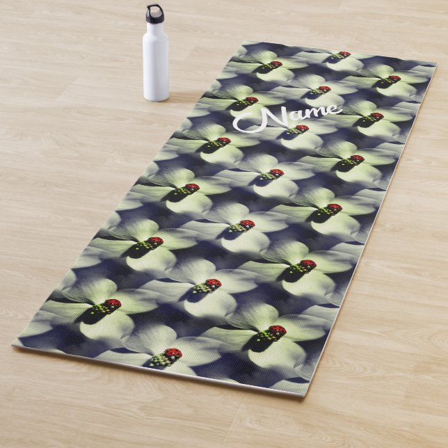 Ladybug On Dogwood Flower Personalised Yoga Mat (In Situ)
