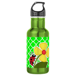 Ladybug on Electric Green Quatrefoil 532 Ml Water Bottle