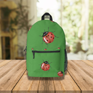 Ladybug on green printed backpack