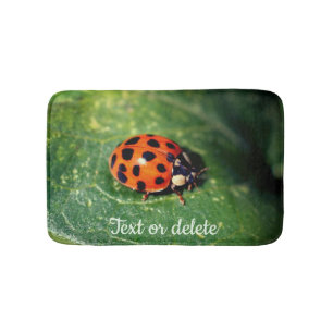 Ladybug On Leaf Close Up Personalised Bath Mat