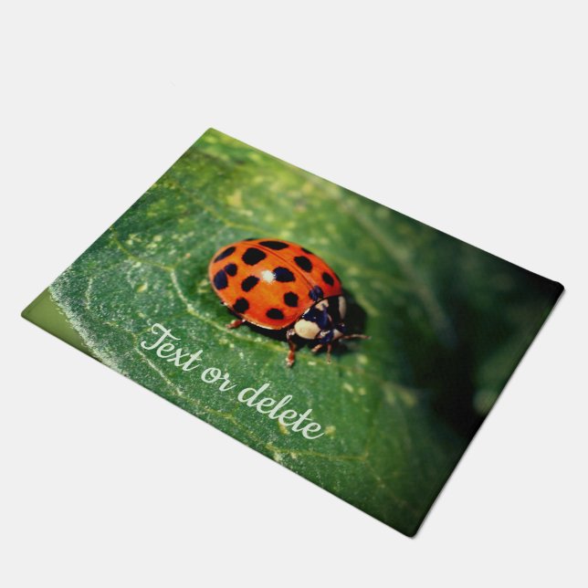 Ladybug On Leaf Close Up Personalised  Doormat (Angled)