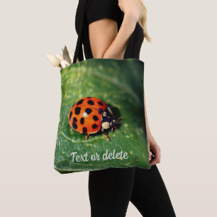 Ladybug On Leaf Close Up Personalised Tote Bag