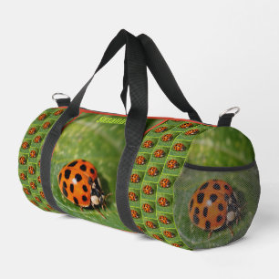 Ladybug On Leaf Personalised Duffle Bag