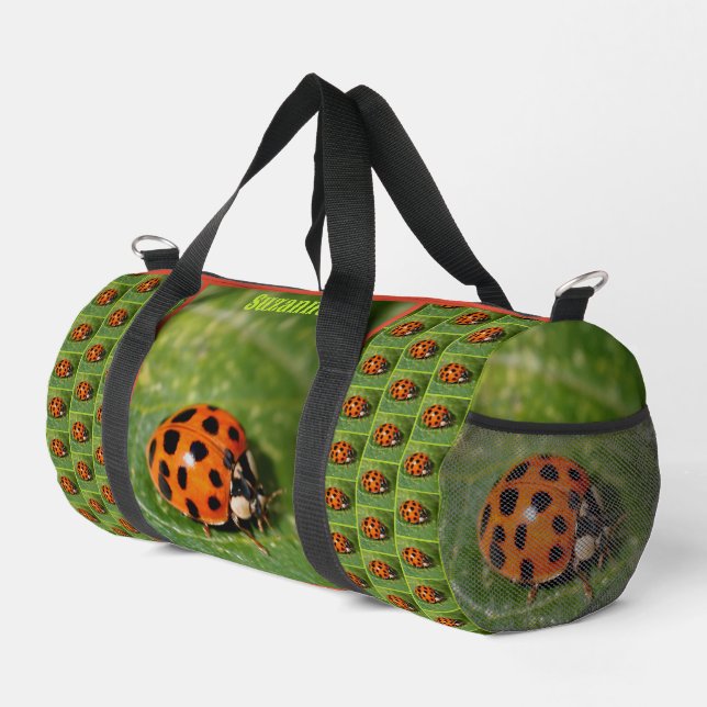 Ladybug On Leaf Personalised Duffle Bag (Right Corner)