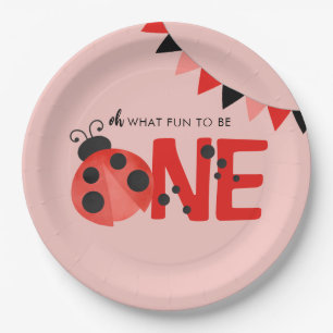Ladybug on Light Salmon Pink Oh What Fun To Be One Paper Plate