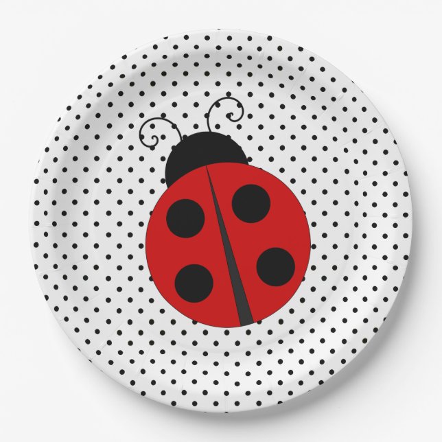 Ladybug on Polka Dots Design Paper Plates (Front)