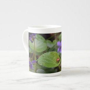 Ladybug on Sweet Violet Flowers Bone China Mug