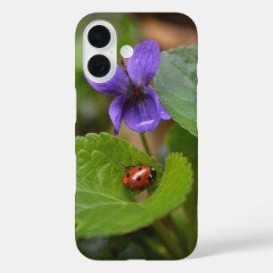Ladybug on Sweet Violet Flowers iPhone 16 Case