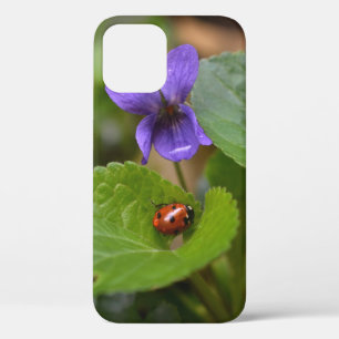 Ladybug on Sweet Violet Flowers iPhone 12 Case