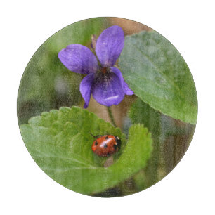 Ladybug on Sweet Violet Flowers Cutting Board