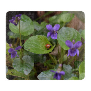 Ladybug on Sweet Violet Flowers Cutting Board