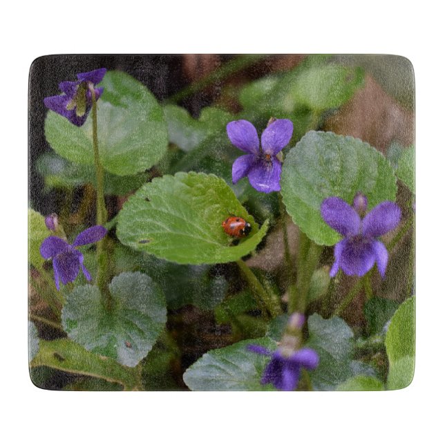 Ladybug on Sweet Violet Flowers Cutting Board (Front)