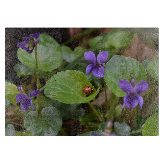 Ladybug on Sweet Violet Flowers Cutting Board (Front)