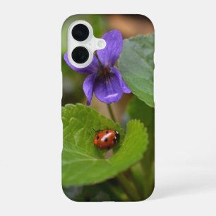 Ladybug on Sweet Violet Flowers iPhone 16 Case