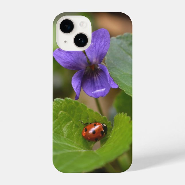 Ladybug on Sweet Violet Flowers iPhone Case (Back)