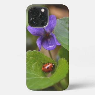 Ladybug on Sweet Violet Flowers iPhone 13 Pro Max Case