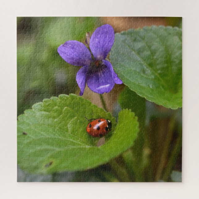 Ladybug on Sweet Violet Flowers Jigsaw Puzzle (Vertical)