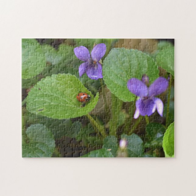 Ladybug on Sweet Violet Flowers Jigsaw Puzzle (Horizontal)