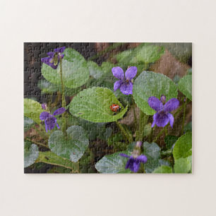 Ladybug on Sweet Violet Flowers Jigsaw Puzzle