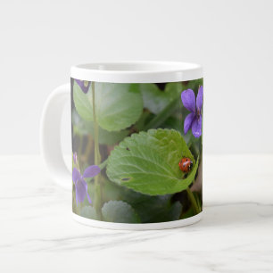 Ladybug on Sweet Violet Flowers Large Coffee Mug
