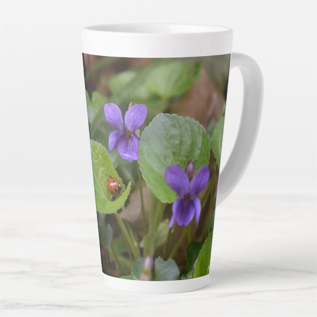 Ladybug on Sweet Violet Flowers Latte Mug (Right Angle)