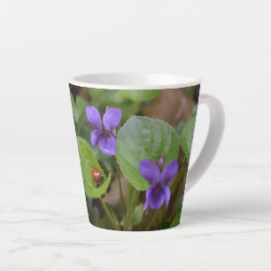 Ladybug on Sweet Violet Flowers Latte Mug