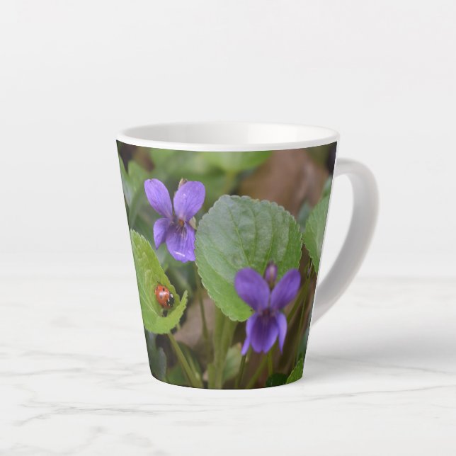 Ladybug on Sweet Violet Flowers Latte Mug (Right Angle)