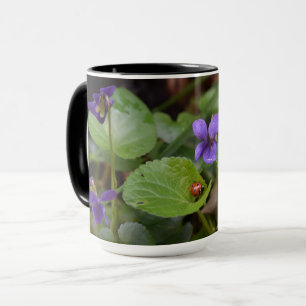 Ladybug on Sweet Violet Flowers Mug