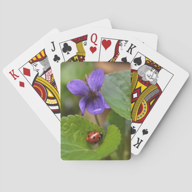 Ladybug on Sweet Violet Flowers Playing Cards (Back)
