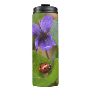 Ladybug on Sweet Violet Flowers Thermal Tumbler