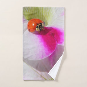 Ladybug on the petunia Poster Hand Towel
