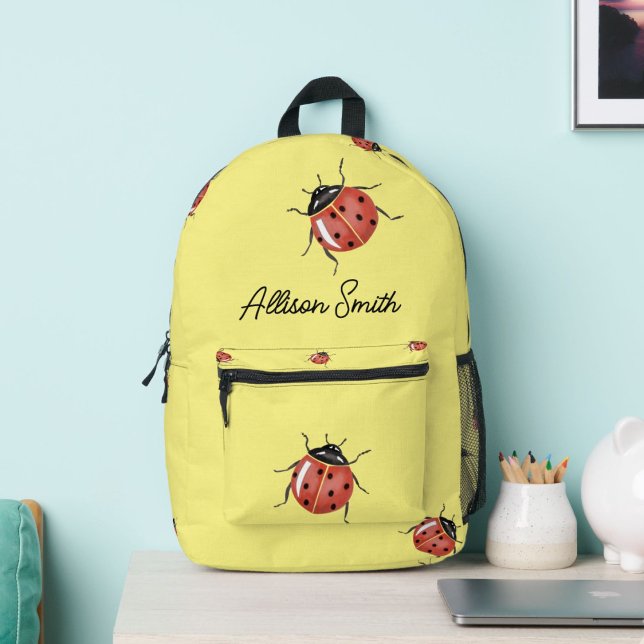 Ladybug on yellow personalised printed backpack (Creator Uploaded)