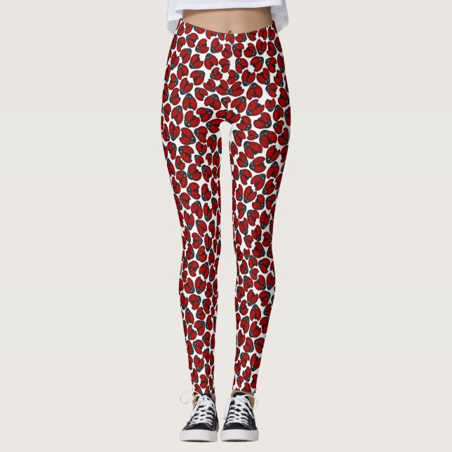 Ladybug Parade on White Leggings (Front)