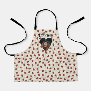 Ladybug Pattern Custom Photo & Name on Cream White Apron