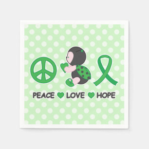 Ladybug Peace Love Hope Green Awareness Ribbon Napkin
