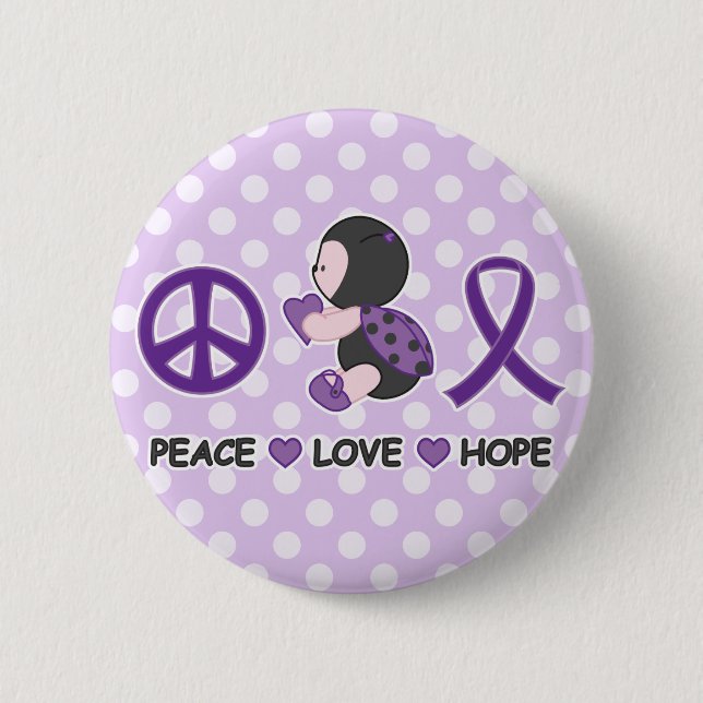 Ladybug Peace Love Hope Purple Awareness Ribbon 6 Cm Round Badge (Front)