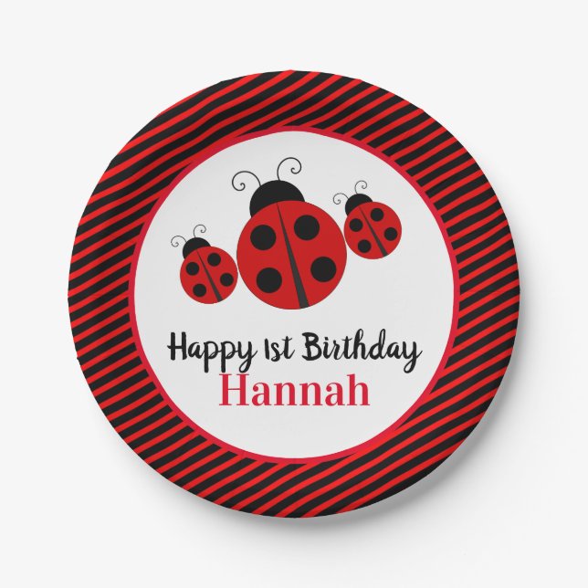 Ladybug Personalised 1st Birthday Paper Plate (Front)