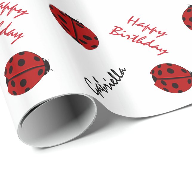 Ladybug Personalised Birthday Wrapping Paper (Roll Corner)