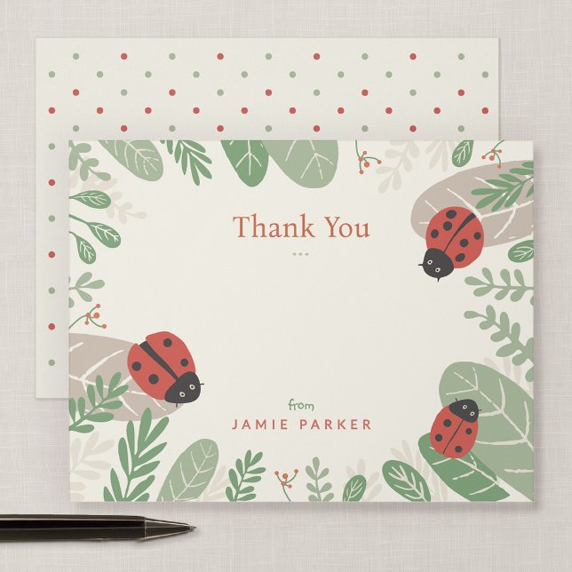 Ladybug Personalised Children’s Thank You Note Card (Ladybird Meadow - 4.25x5.5" Thank You Note Card)