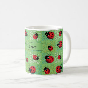 Ladybug Petals Green Pattern Coffee Mug