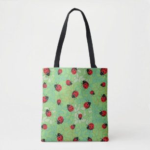 Ladybug Petals Green Pattern Tote Bag