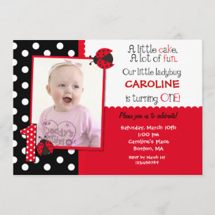 Ladybug Photo 1st Birthday Party Invitation