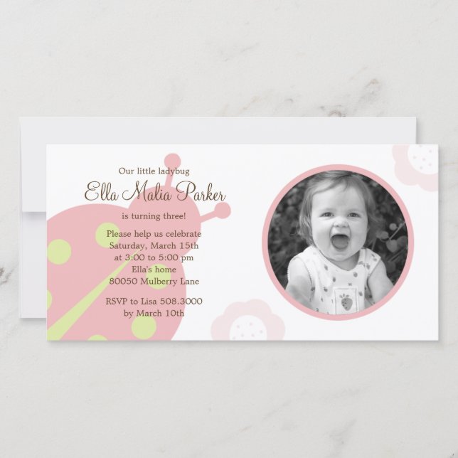 Ladybug Photo Birthday Invitation (Front)