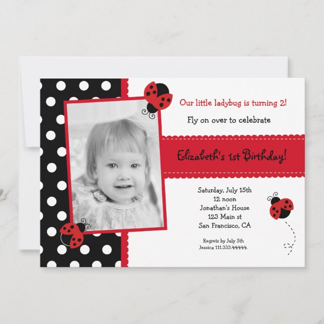 Ladybug Photo BIrthday Party Invitations (Front)